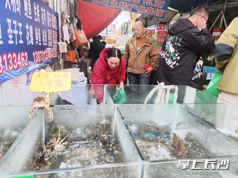 马王堆海鲜水产批发市场内人头攒动。 马王堆海鲜水产批发市场内人头攒动。
