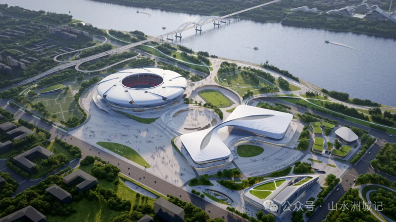 以长沙奥体中心为核心的奥体片区，正在天心南拔节生长。图为奥体中心效果图。