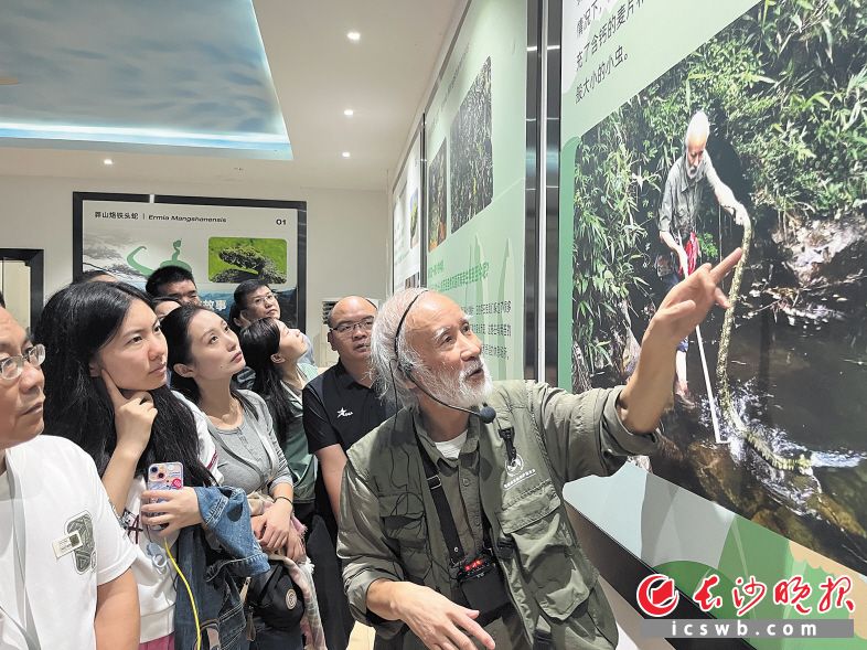 莽山国家级自然保护区,“蛇博士”陈远辉正在介绍自己当年在山上的巡护和保护工作。 莽山国家级自然保护区,“蛇博士”陈远辉正在介绍自己当年在山上的巡护和保护工作。
